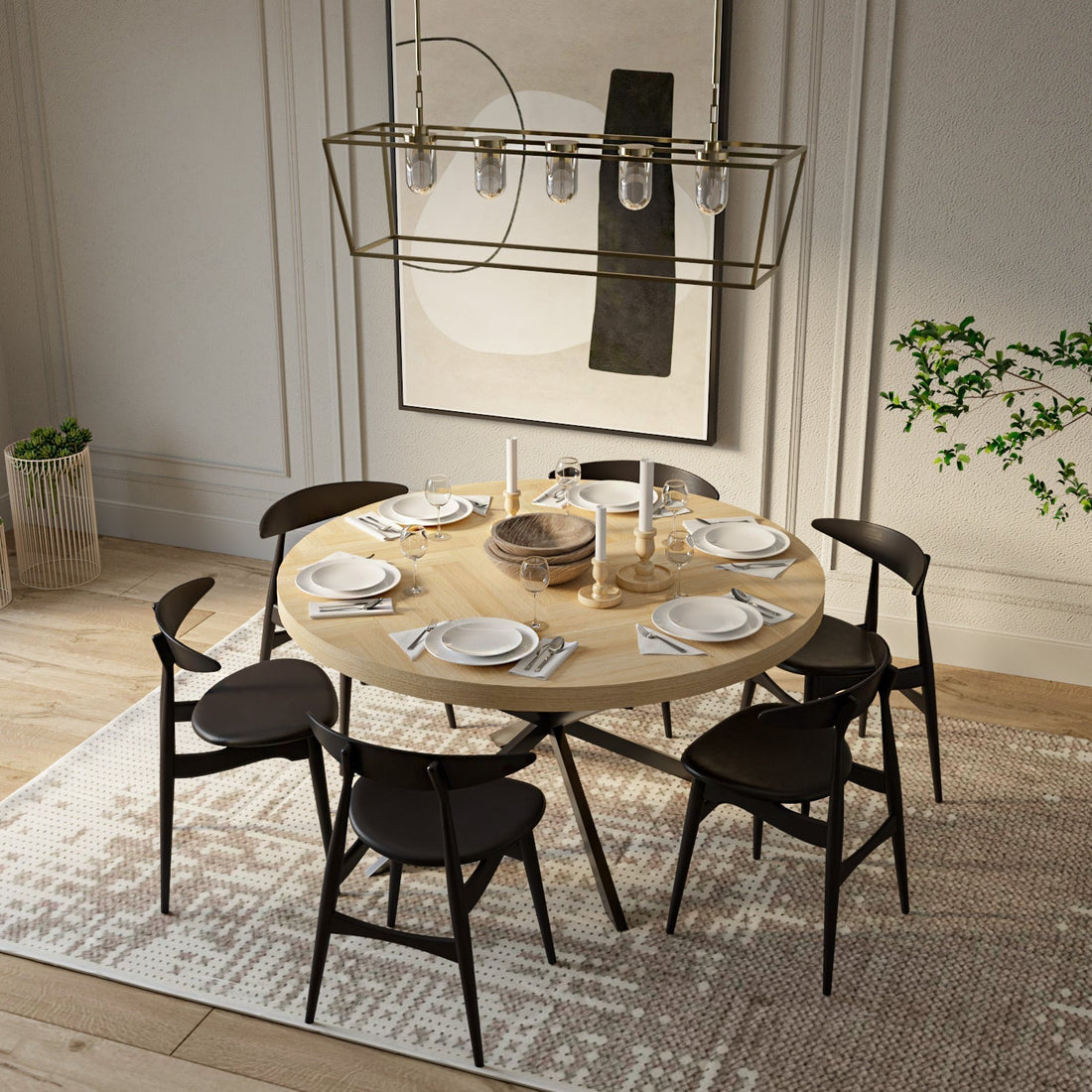 Table à manger ronde extensible à chevrons Astrid | Chêne massif | S10 Home