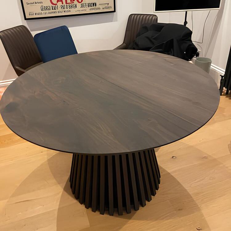 Table à manger ronde extensible Vivien en noyer charbon S10Home