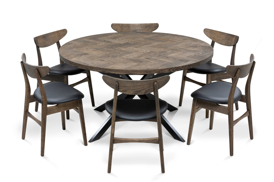 Table de salle à manger ronde extensible en chevrons Astrid en hêtre, extensible en anthracite, par S10Home