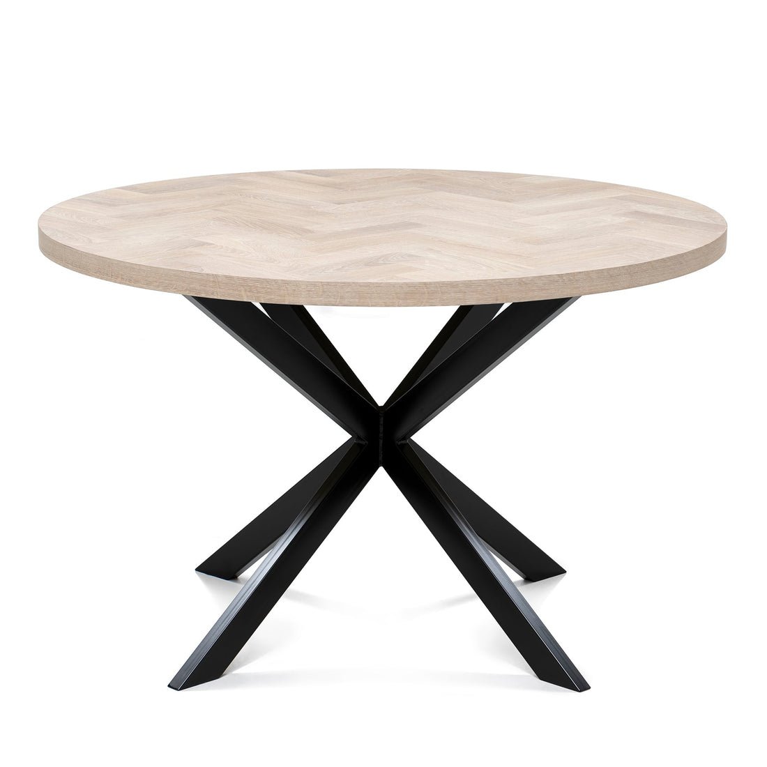 Table de salle à manger ronde extensible Astrid à chevrons en coton chêne | S10Home