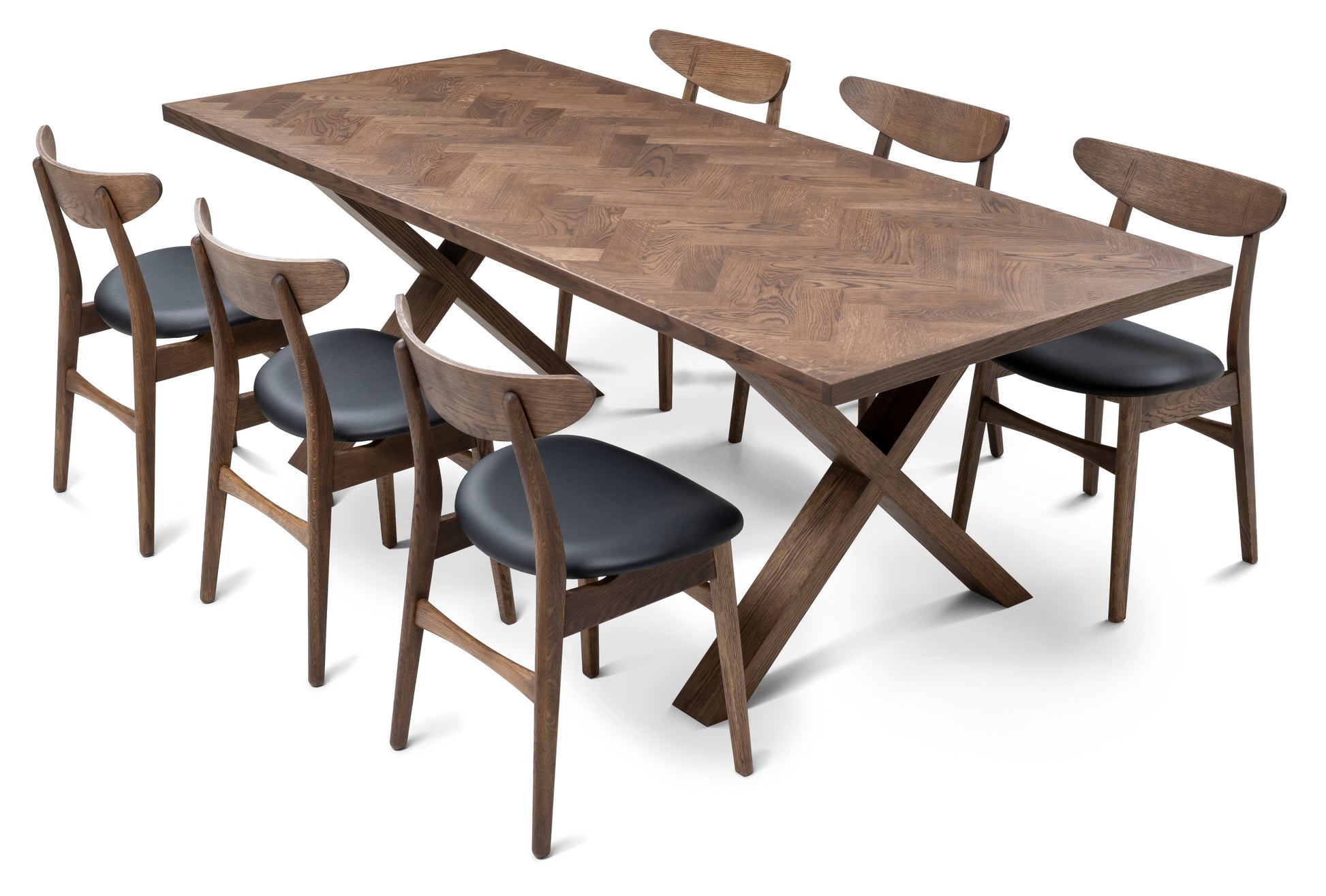 Table de salle à manger extensible à chevrons Astrid en chêne chocolat | S10Home