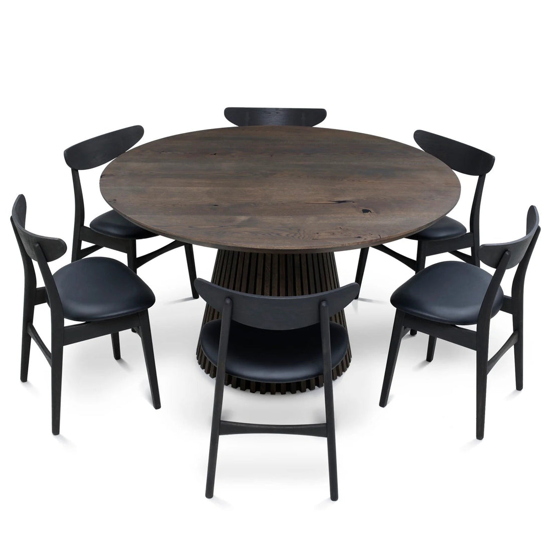 Table de salle à manger extensible ronde Vivien en chêne anthracite | S10Home